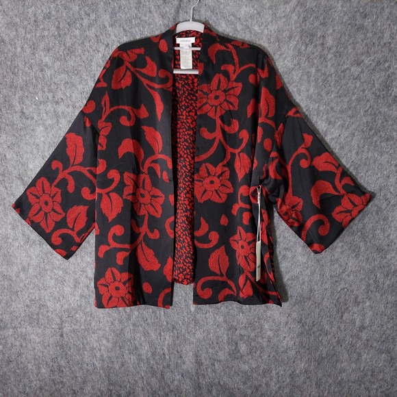 Chico duster S M Festive Fleur Reversible Short Kimono Ruana Wild Poppy Floral - Picture 1 of 12